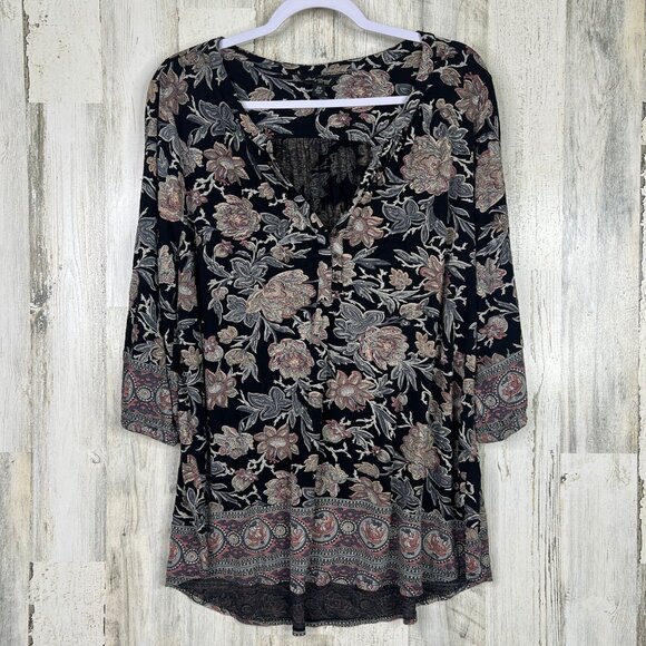 Lucky Brand Boho Floral Shirt Women's 2X‎ Multi Color Stretch Lightweight Top - Picture 1 of 9